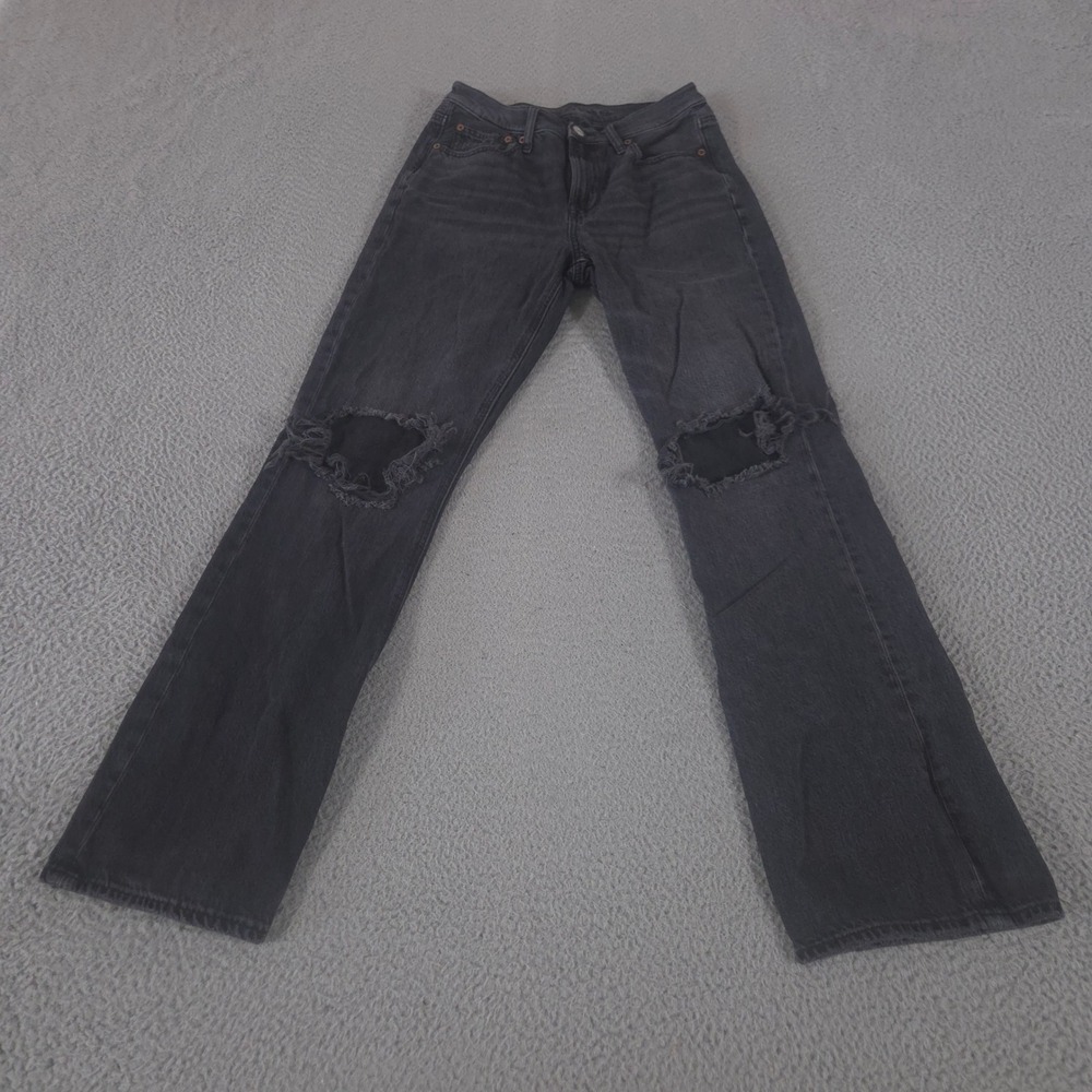 American Eagle Jeans Womens‎ 2 Black 90s Boot Cut Distressed Ripped Denim Casual
